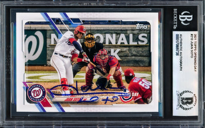 Juan Soto Autographed 2021 Topps Opening Day Card #213 New York Yankees Beckett BAS #17069738