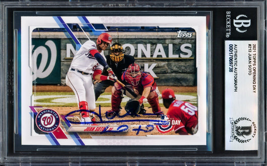 Juan Soto Autographed 2021 Topps Opening Day Card #213 New York Yankees Beckett BAS #17069738