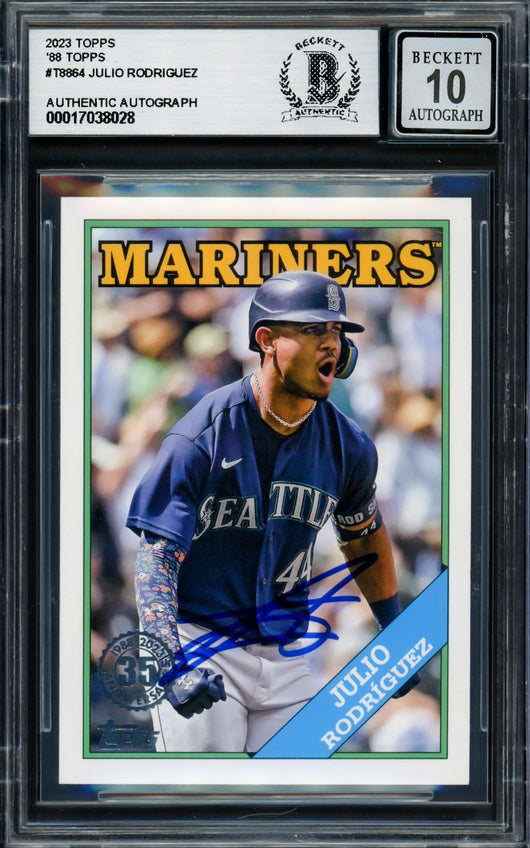 Julio Rodriguez Autographed 2023 Topps 35th Anniversary Card #T88-64 Seattle Mariners Auto Grade Gem Mint 10 Beckett BAS #17038028