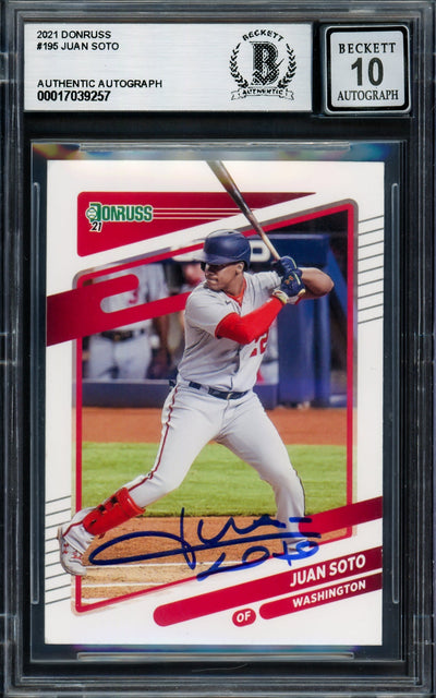 Juan Soto Autographed 2021 Donruss Card #195 New York Yankees Auto Grade Gem Mint 10 Beckett BAS #17039257