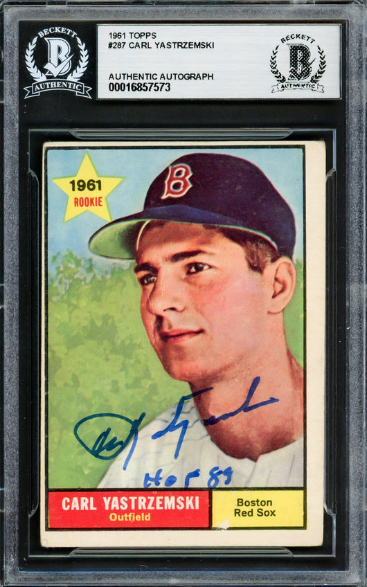 Carl Yastrzemski Autographed 1961 Topps Card #287 Boston Red Sox "HOF 89" Beckett BAS #16857573
