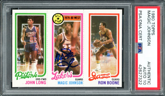 Magic Johnson Autographed 1980 Topps Rookie Card #18 Los Angeles Lakers Auto Grade Gem Mint 10 PSA/DNA #42627322