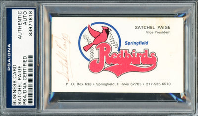 Satchel Paige Autographed Business Card Springfield Redbirds PSA/DNA #83971818