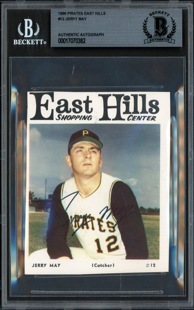 Jerry May Autographed 1966 East Hills Card #12 Pittsburgh Pirates Beckett BAS #17070382