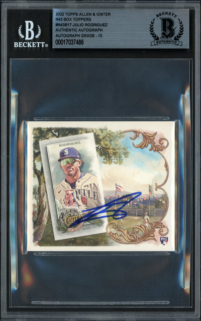 Julio Rodriguez Autographed 2022 Topps Allen & Ginter N43 Rookie Card #N43B-17 Seattle Mariners Auto Grade Gem Mint 10 Beckett BAS #17037486