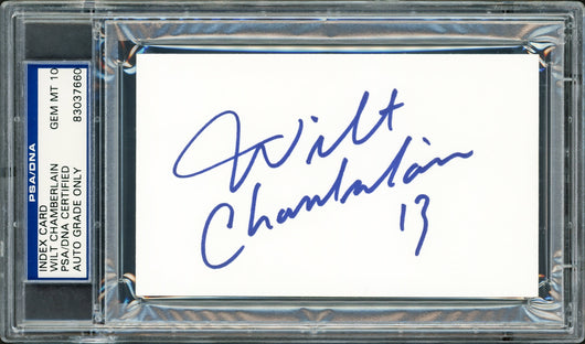 Wilt Chamberlain Autographed 3x5 Index Card Los Angeles Lakers Auto Grade Gem Mint 10 PSA/DNA #83037660