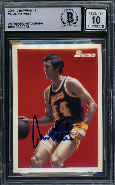 Jerry West Autographed 2009-10 Bowman Card #87 Card Los Angeles Lakers Auto Grade Gem Mint 10 Beckett BAS