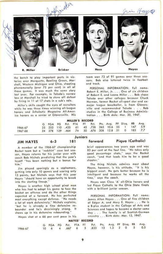 1968-1969 University of Toledo Autographed Press Guide With 15 Total Signatures Including John Brisker & Steve Mix PSA/DNA #AB06816