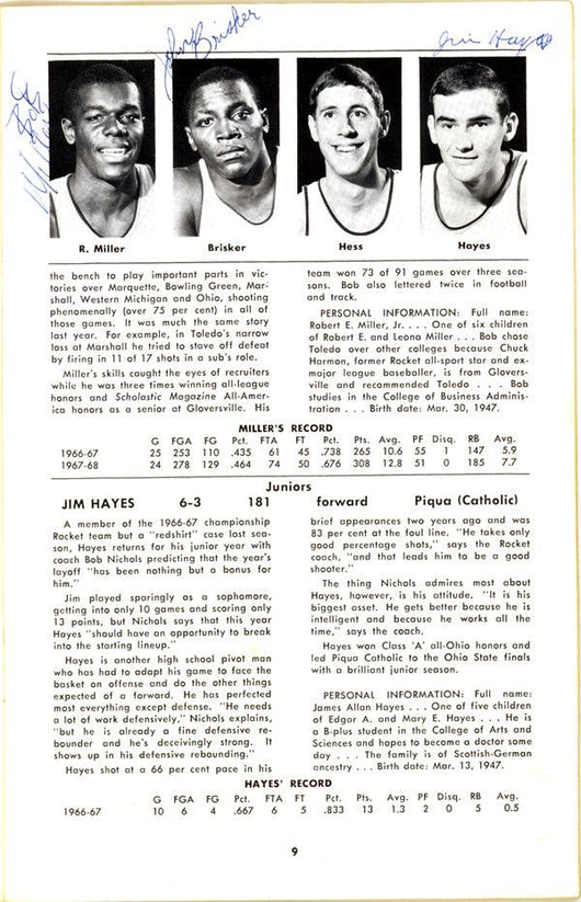 1968-1969 University of Toledo Autographed Press Guide With 15 Total Signatures Including John Brisker & Steve Mix PSA/DNA #AB06816