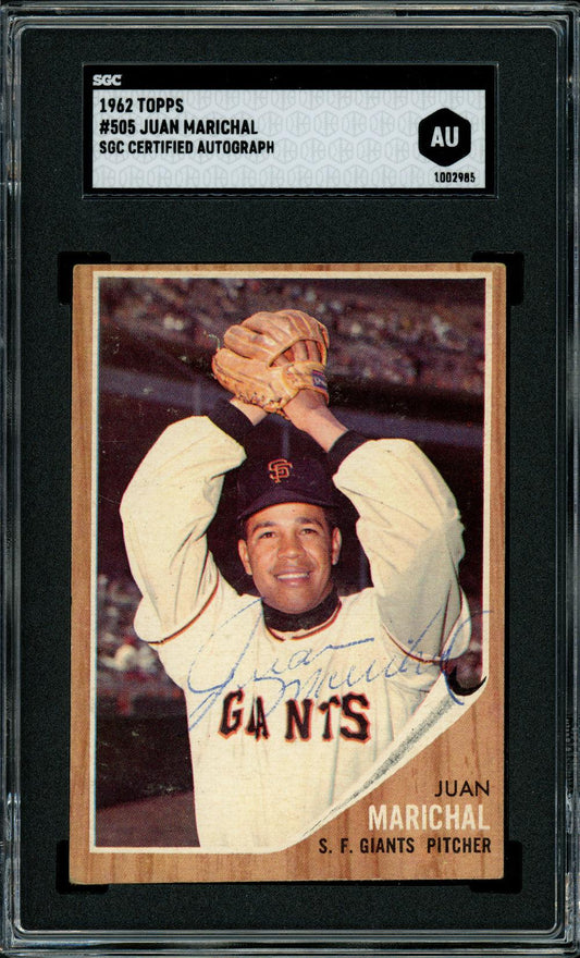 Juan Marichal Autographed 1962 Topps Card #505 San Francisco Giants "Puerto Rico" Vintage Signed Twice SGC #AU1002985