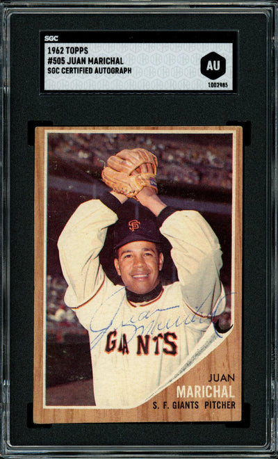 Juan Marichal Autographed 1962 Topps Card #505 San Francisco Giants "Puerto Rico" Vintage Signed Twice SGC #AU1002985