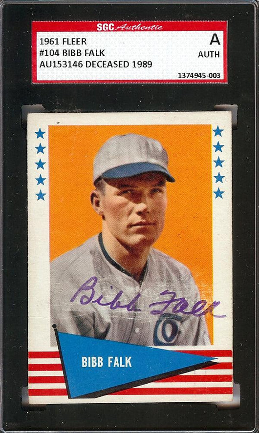 Bibb Falk Autographed 1961 Fleer Card #104 Chicago White Sox SGC #AU153146