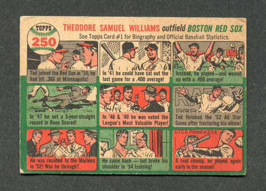 1954 Topps #250 Ted Williams Boston Red Sox Baseball Card (VG-EX)