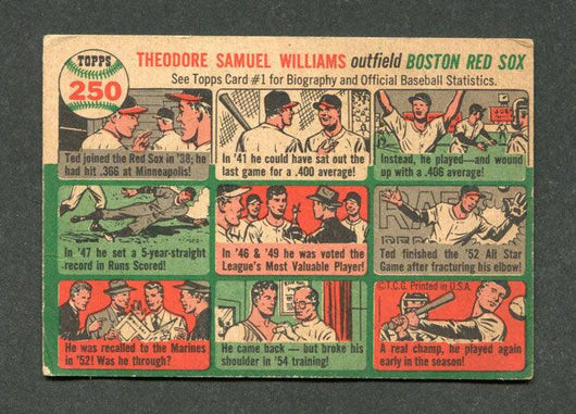 1954 Topps #250 Ted Williams Boston Red Sox Baseball Card (VG-EX)