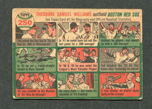 1954 Topps #250 Ted Williams Boston Red Sox Baseball Card (VG)