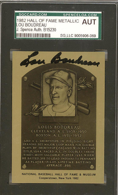 Lou Boudreau Autographed 1989 HOF Metallic Plaque Card Cleveland Indians JSA #B15230