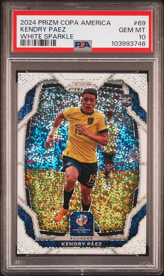 2024 Panini Prizm Conmebol Copa America White Sparkle Kendry Paez #69 PSA 10