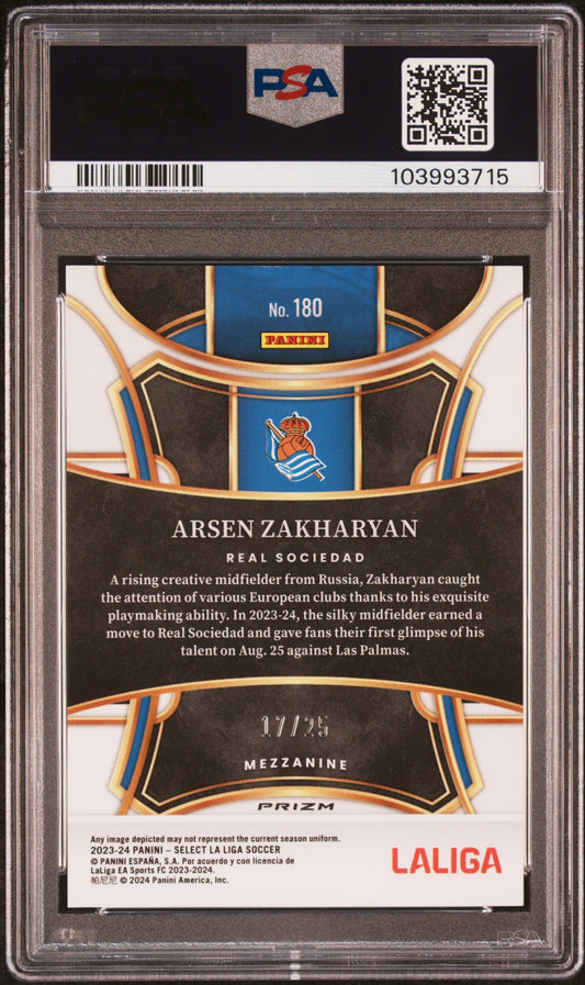2023 Panini Select La Liga Zebra Arsen Zakharyan #180 /25 PSA 10