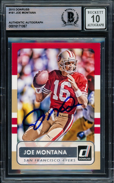 Joe Montana Autographed 2015 Donruss Card #161 San Francisco 49ers Auto Grade Gem Mint 10 Beckett BAS Stock #220774