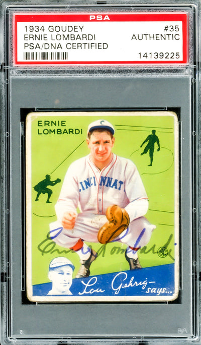 Ernie Lombardi Autographed 1934 Goudey Rookie Card #35 Cincinnati Reds PSA/DNA #14139225