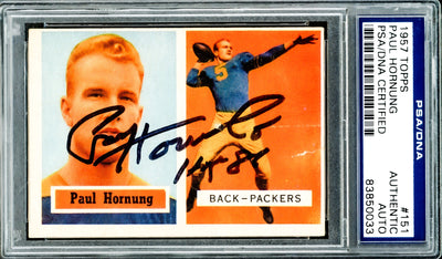 Paul Hornung Autographed 1957 Topps Rookie Card #151 Green Bay Packers PSA/DNA #83850033