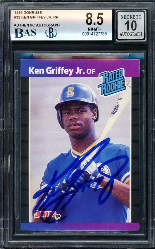 Ken Griffey Jr. Autographed 1989 Donruss Rated Rookie Card #33 Seattle Mariners BGS 8.5 Auto Grade Gem Mint 10 Beckett BAS #14727799