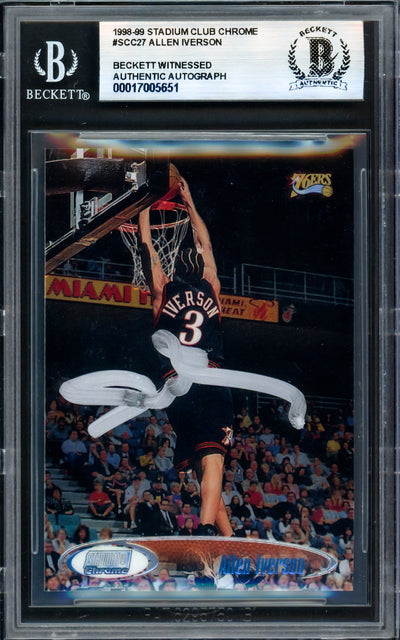 Allen Iverson Autographed 1998-99 Stadium Club Chrome Card #27 Philadelphia 76ers Beckett BAS Witness #17005651