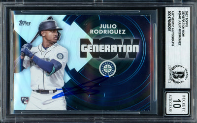 Julio Rodriguez Autographed 2022 Topps Generation Now Rookie Card #GN-62 Seattle Mariners Auto Grade Gem Mint 10 Beckett BAS #17040207