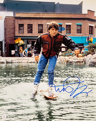 Michael J. Fox Autographed 16x20 Photo Back To The Future Hoverboard Over Water Beckett BAS Witness Stock #209145
