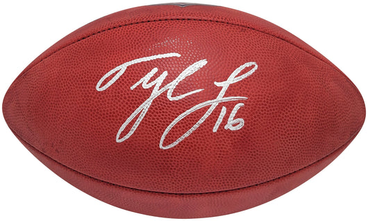 Tyler Lockett Autographed Official NFL Leather Colored Shield Football Seattle Seahawks MCS Holo Stock #209206