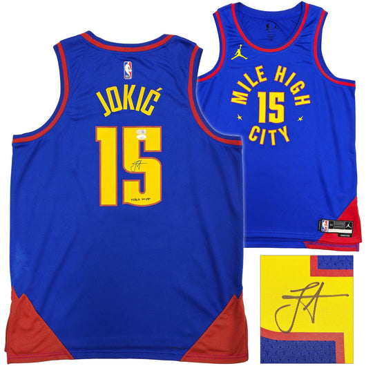 Denver Nuggets Nikola Jokic Autographed Blue Nike Statement Edition Jersey Size 52 "NBA MVP" JSA