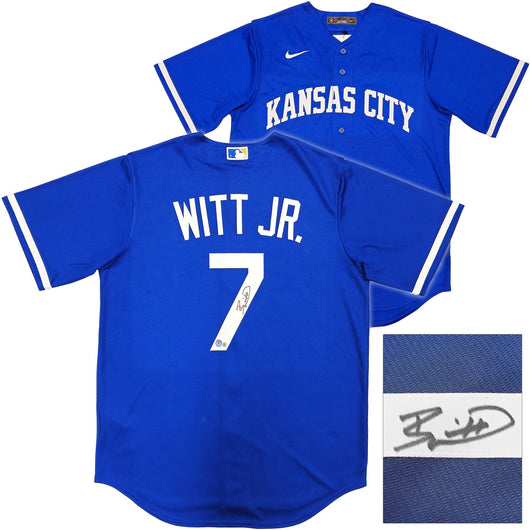 Kansas City Royals Bobby Witt Jr. Autographed Blue Nike Jersey Size M Beckett BAS Witness