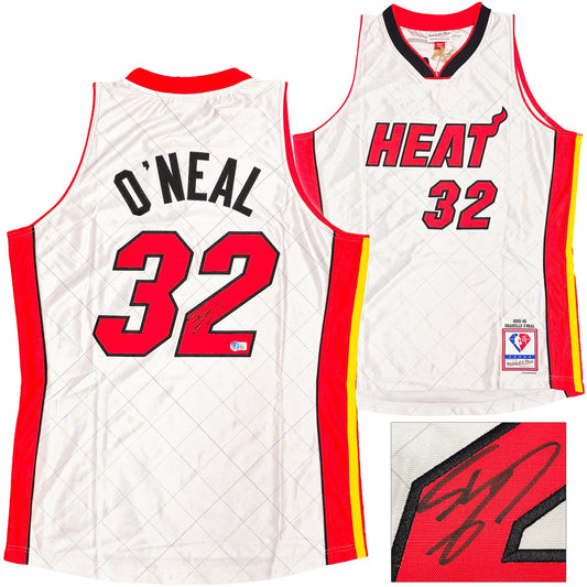 Miami Heat Shaquille Shaq O'Neal Autographed Silver Authentic Mitchell & Ness 2005-06 HWC Swingman NBA 75th Anniversary Platinum Jersey Size L Beckett BAS Witness