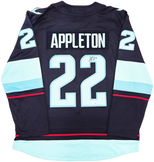 Seattle Kraken Mason Appleton Autographed Blue Fanatics Breakaway Jersey Size XL With Inaugural Season Patch Fanatics Holo