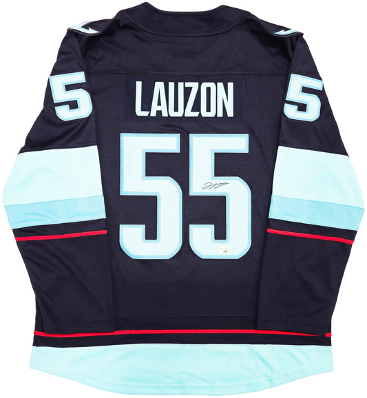 Seattle Kraken Jeremy Lauzon Autographed Blue Fanatics Breakaway Jersey Size XL With Inaugural Season Patch Fanatics Holo