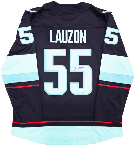 Seattle Kraken Jeremy Lauzon Autographed Blue Fanatics Breakaway Jersey Size XL With Inaugural Season Patch Fanatics Holo