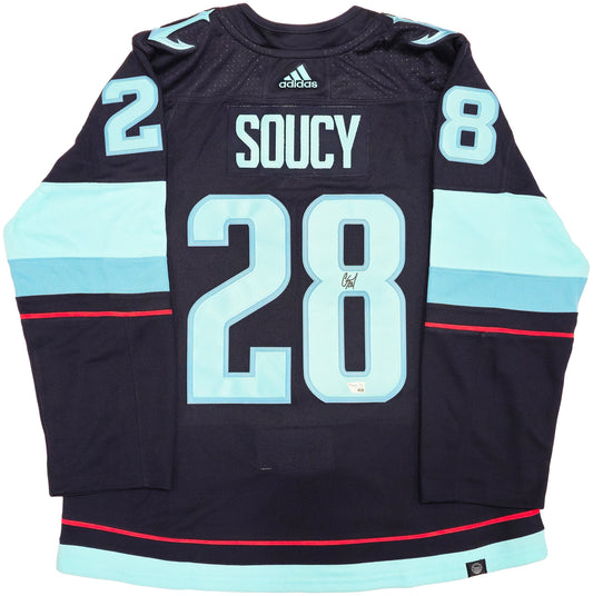 Seattle Kraken Carson Soucy Autographed Blue Adidas Authentic Jersey Size 54 With Inaugural Season Patch Fanatics Holo
