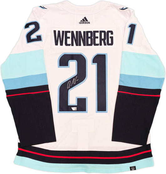 Seattle Kraken Alexander Wennberg Autographed White Adidas Authentic Jersey Size 54 With Inaugural Season Patch Fanatics Holo