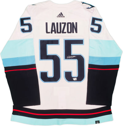 Seattle Kraken Jeremy Lauzon Autographed White Adidas Authentic Jersey Size 54 With Inaugural Season Patch Fanatics Holo