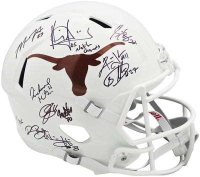 2005 CFB National Champions Texas Longhorns Autographed White Full Size Speed Replica Helmet With 24 Signatures Including Vince Young Beckett BAS QR