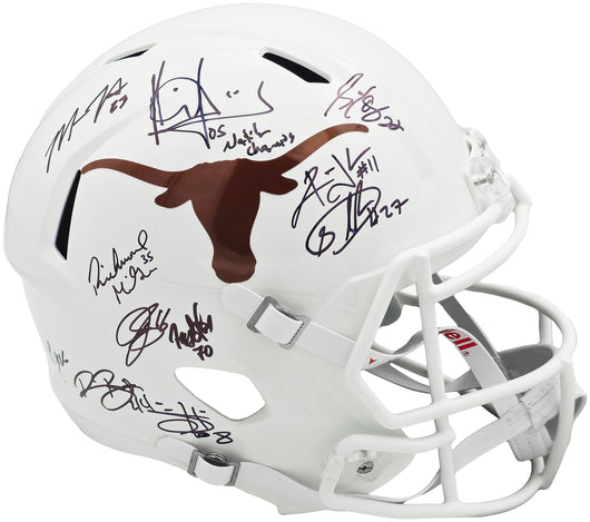 2005 CFB National Champions Texas Longhorns Autographed White Full Size Speed Replica Helmet With 24 Signatures Including Vince Young Beckett BAS QR