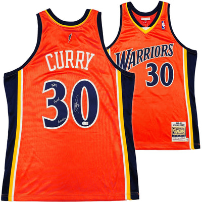 Golden State Warriors Stephen Curry Autographed Orange Authentic Mitchell & Ness 2009-10 HWC Authentic Rookie Jersey Size 44 "Baby Faced Assassin" Beckett BAS QR