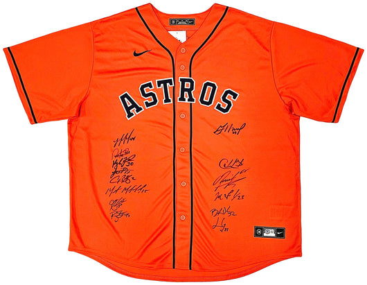 Houston Astros 2022 World Series Champion Autographed Orange Nike Jersey Size XXL With 14 Signatures Including Jose Altuve & Yordan Alvarez Beckett BAS Witness Stock #220890