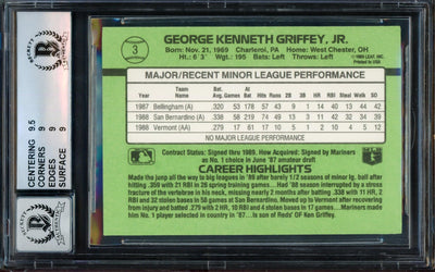 Ken Griffey Jr. Autographed 1989 Donruss The Rookies Rookie Card #3 Seattle Mariners BGS 9 Auto Grade 10 Beckett BAS Stock #209724