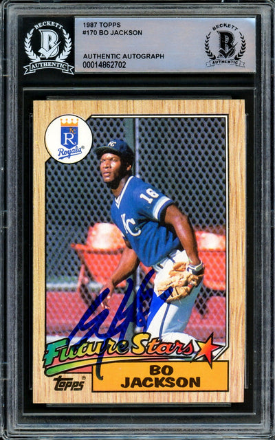 Bo Jackson Autographed 1987 Topps Rookie Card #170 Kansas City Royals Beckett BAS Stock #209774