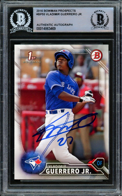 Vladimir Guerrero Jr. Autographed 2016 Bowman Prospects Rookie Card #BP55 Toronto Blue Jays Beckett BAS Stock #209784