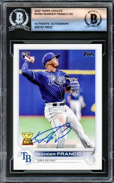Wander Franco Autographed 2022 Topps Update Rookie Card #US42 Tampa Bay Rays Beckett BAS Stock #221187