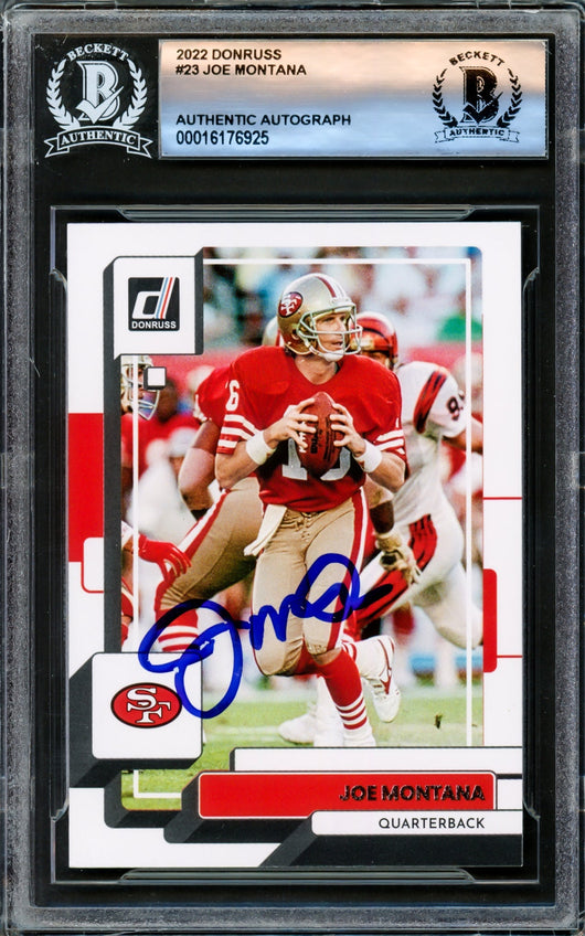 Joe Montana Autographed 2022 Donruss Card #23 San Francisco 49ers Beckett BAS Stock #221203