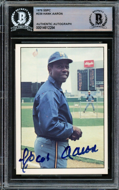 Hank Aaron Autographed 1975 SSPC Card #239 Milwaukee Brewers Beckett BAS #14612284