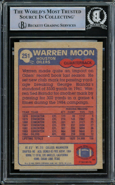 Warren Moon Autographed 1985 Topps Rookie Card #251 Houston Oilers "HOF 06" Beckett BAS #14612309